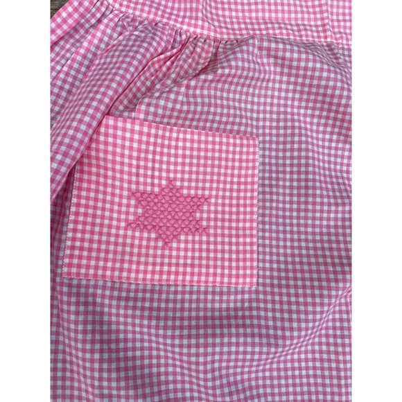 Vintage 1950s Half Apron Pink Gingham Check Smocked Stars Farmhouse - Picture 9 of 16
